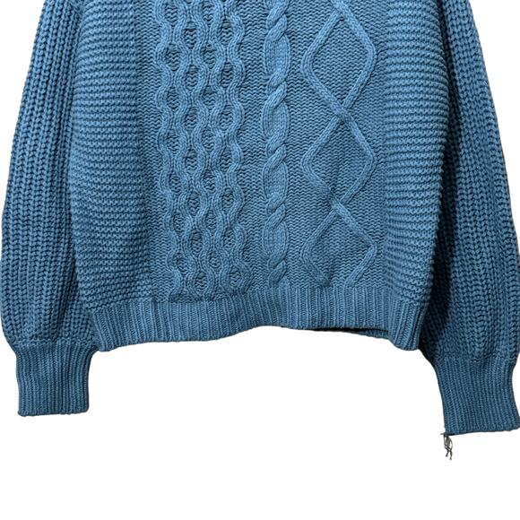 Free People Dream Cable Blue CHUNKY Crew Neck Sweater NWOT Size XS FLAW - Picture 8 of 14